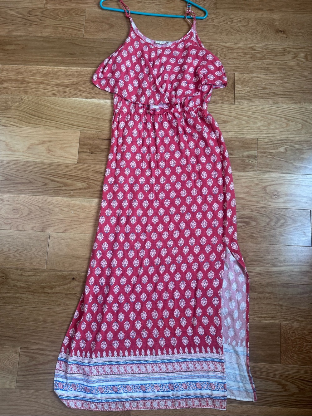 Pink Rose Coral-Pink Patterned Maxi Dress with Spaghetti Straps